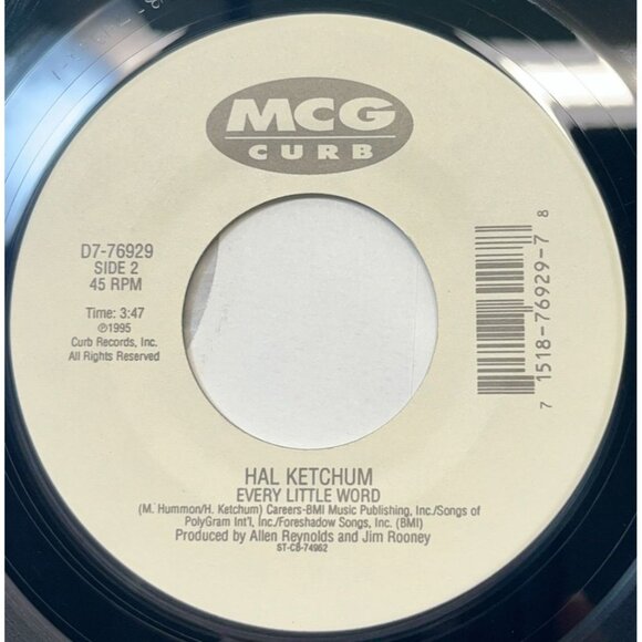 Hal Ketchum Stay Forever / Every Little Word 45 Vinyl 90s Country MCG Curb - Picture 2 of 6